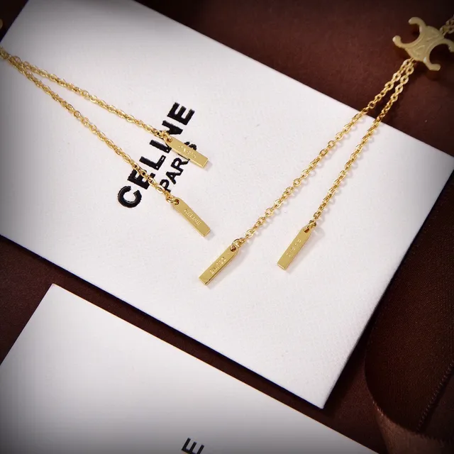 Celine Triomphe Gold-Tone Chain Logo Earrings 2