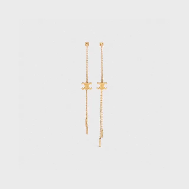 Celine Triomphe Gold-Tone Chain Logo Earrings 6