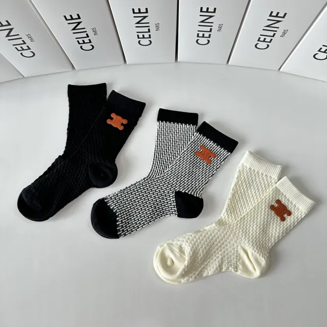 Celine Triomphe Logo Knit Socks 2
