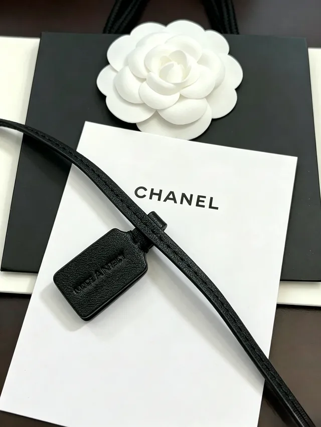Chanel Acorn Charm Gold-Tone Black Leather Cord Necklace 3