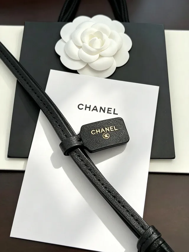 Chanel Acorn Charm Gold-Tone Black Leather Cord Necklace 4