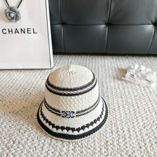 Chanel Beige Black Knitted Striped Bucket Hat