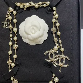 Chanel Beige Gold Multi-Strand Pearl-and-Chain Necklace