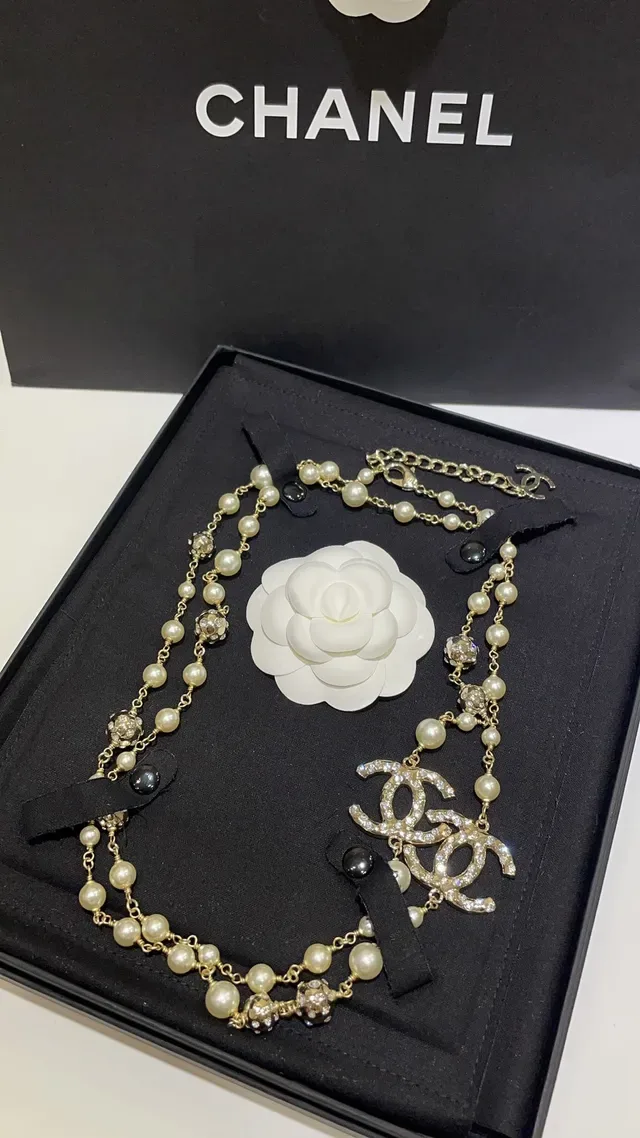 Chanel Beige Gold Multi-Strand Pearl-and-Chain Necklace 9