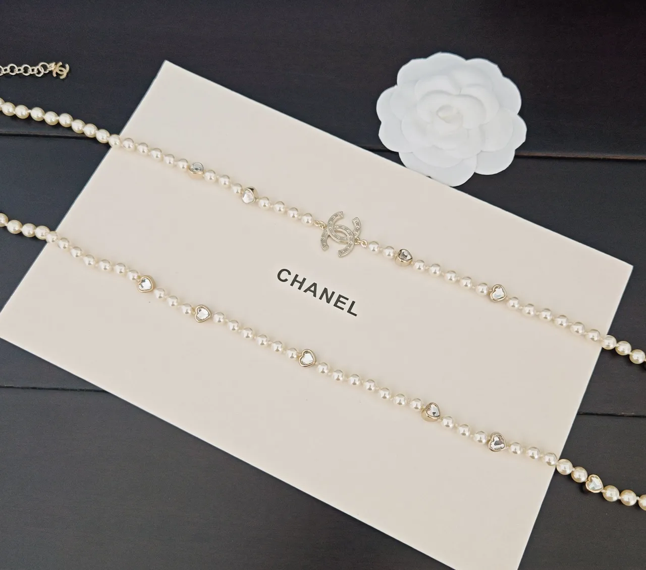 Chanel Beige Gold Pearl Strand CC Logo Pendant Necklace 2