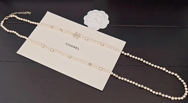 Chanel Beige Gold Pearl Strand CC Logo Pendant Necklace 3