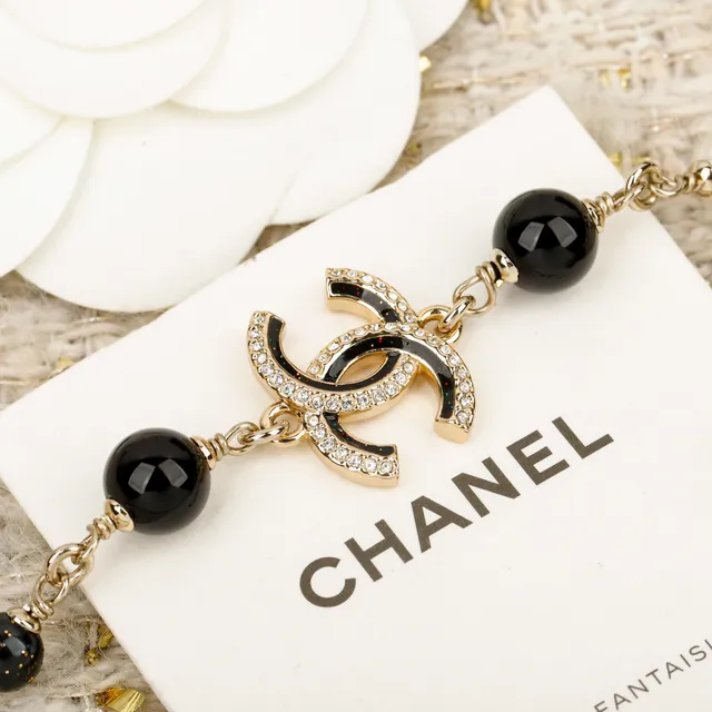 Chanel Black Pink Pearl-Strung Chain Enamel Bow Pendant Necklace 2