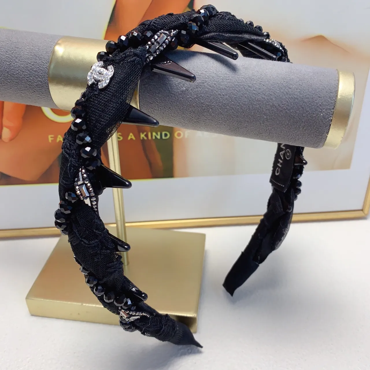 Chanel Black White Crystal-Embellished Lace-Trimmed Jewelry 5