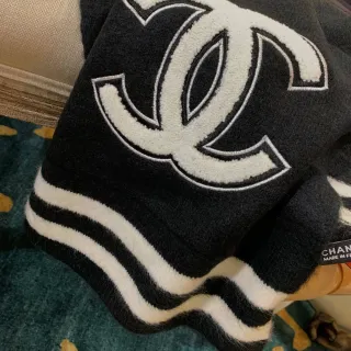 Chanel Black White Oversized Fit Raised Embroidered Logo Sweater