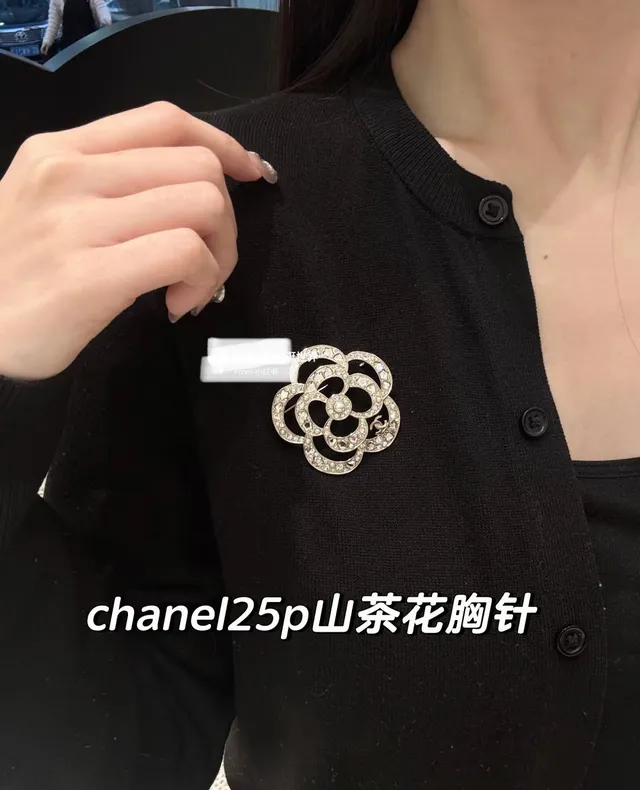Chanel Camellia ব্রোচ রূপালি সাদা মাল্টি-রিং লেয়ারড ব্রোচ 9