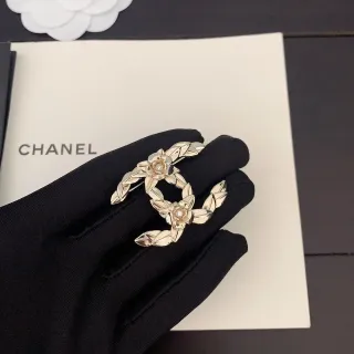 Chanel Camellia CC Floral Gold-Tone Crystal Brooch