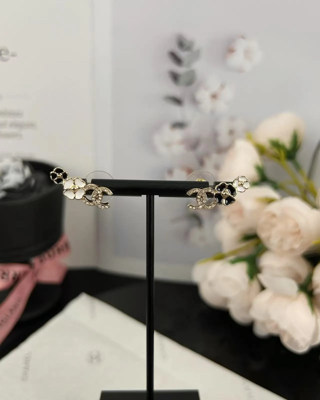 Chanel Camellia CC Gold-Tone Enamel Stud Earrings 4