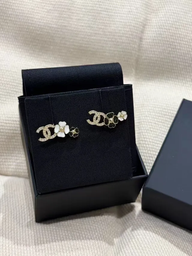 Chanel Camellia CC Gold-Tone Enamel Stud Earrings 6