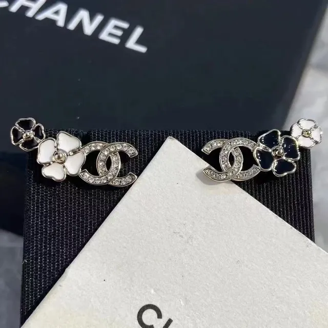 Chanel Camellia CC Gold-Tone Enamel Stud Earrings 9