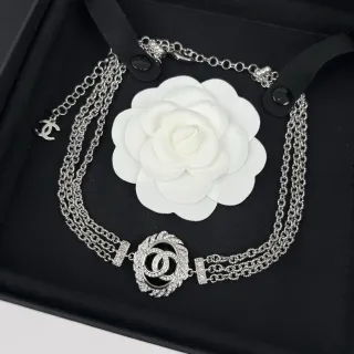 Chanel Camellia Choker Silver-Tone White and Black Necklace