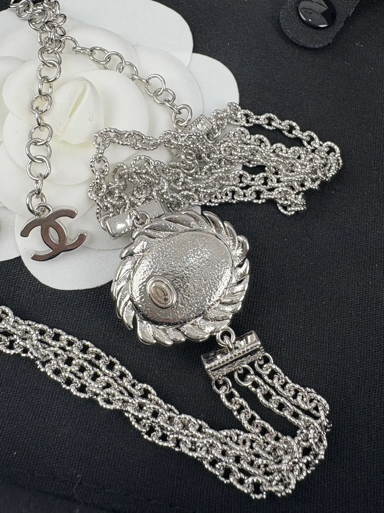 Chanel Camellia Choker Silver-Tone White and Black Necklace 3