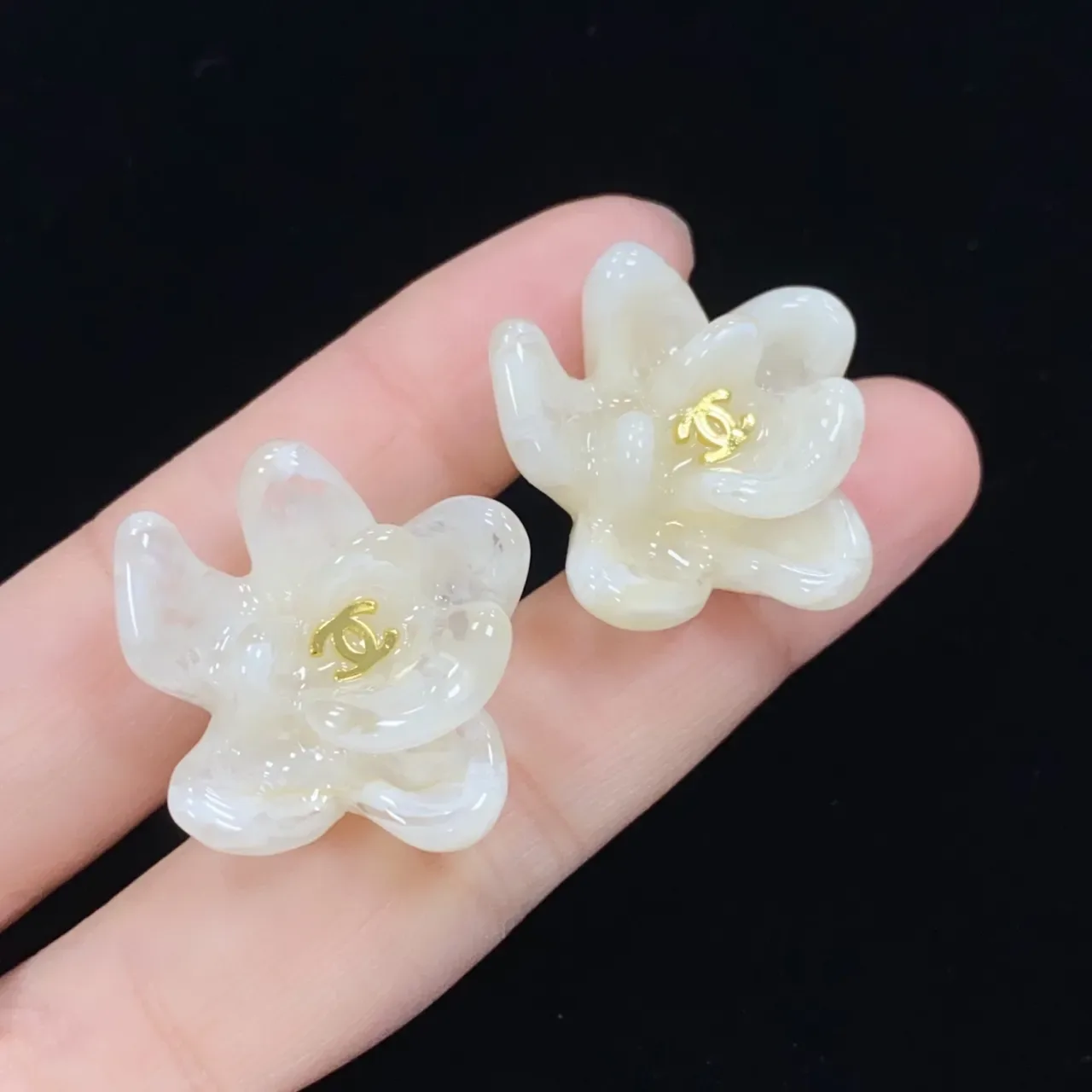 Chanel Camellia Flower Translucent Amber Earrings 3
