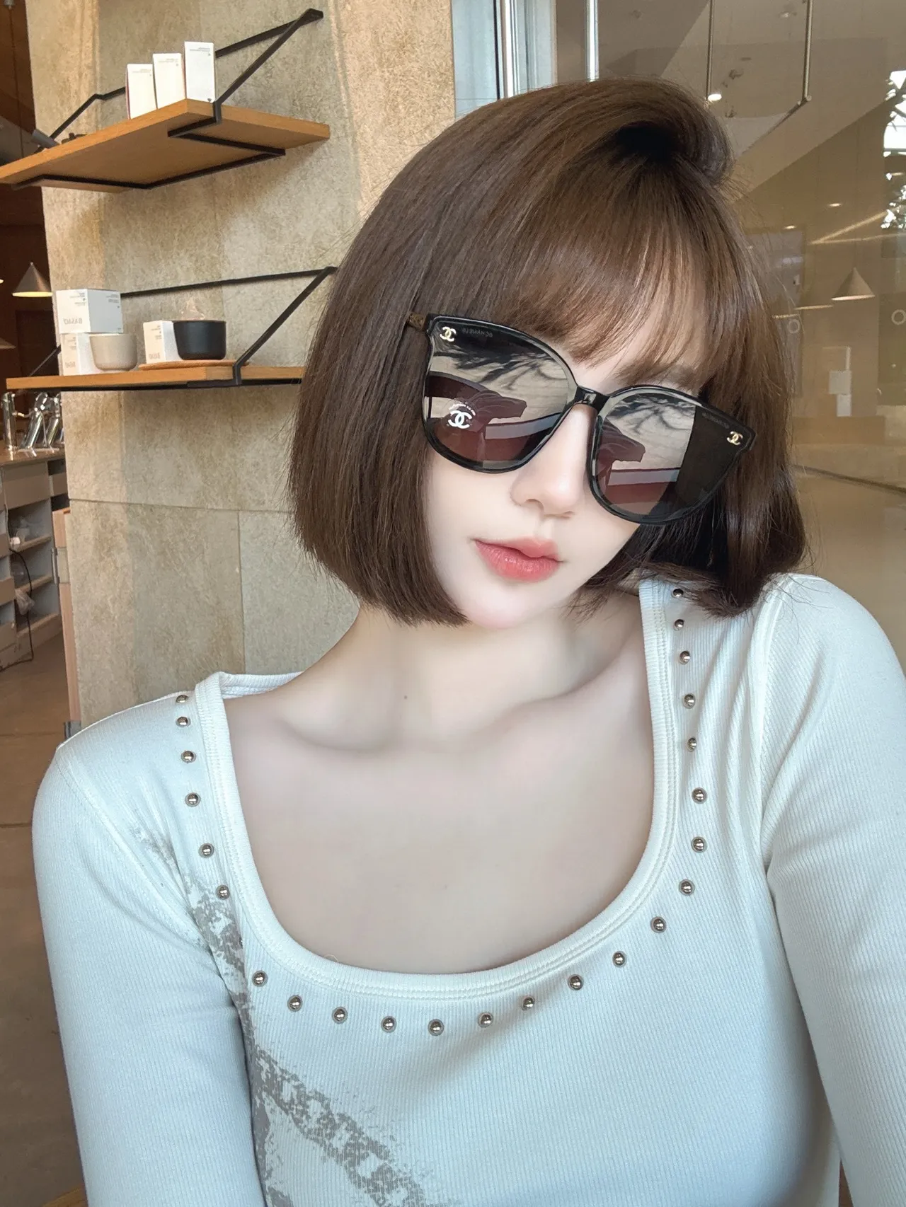 Chanel Cat-Eye Black Brown Silhouette Acetate Frame Sunglasses 2