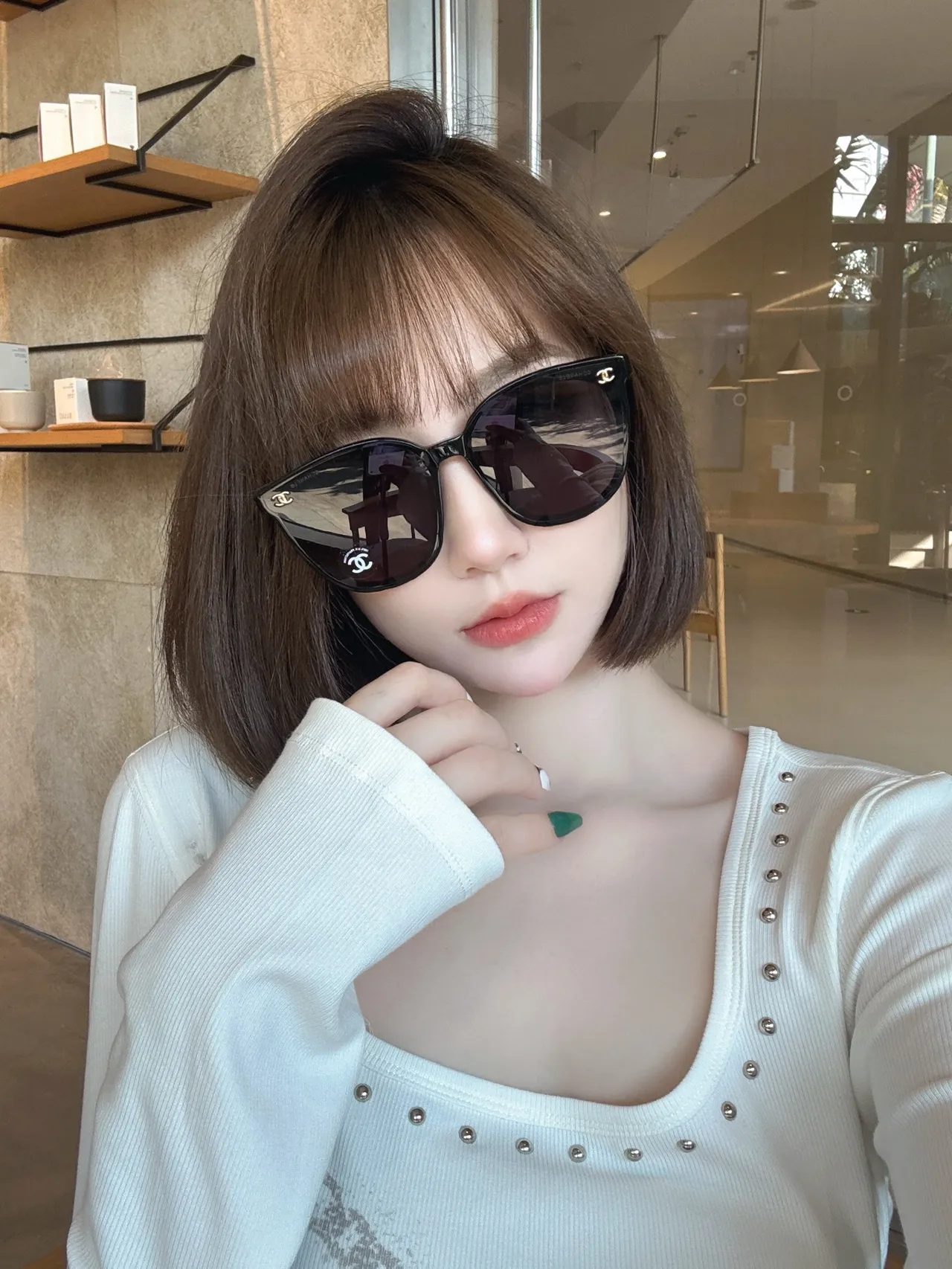 Chanel Cat-Eye Black Brown Silhouette Acetate Frame Sunglasses 4