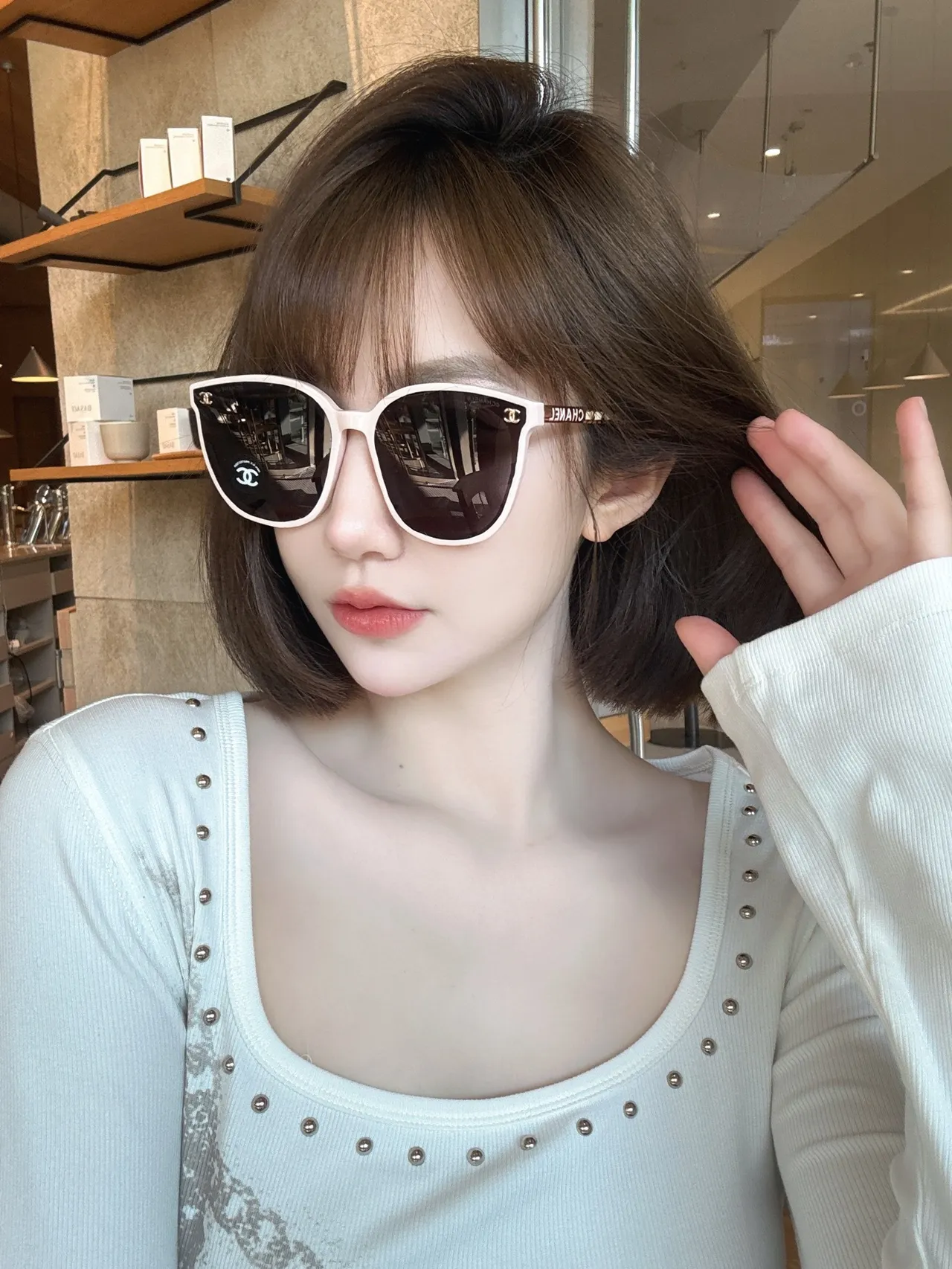 Chanel Cat-Eye Black Brown Silhouette Acetate Frame Sunglasses 5