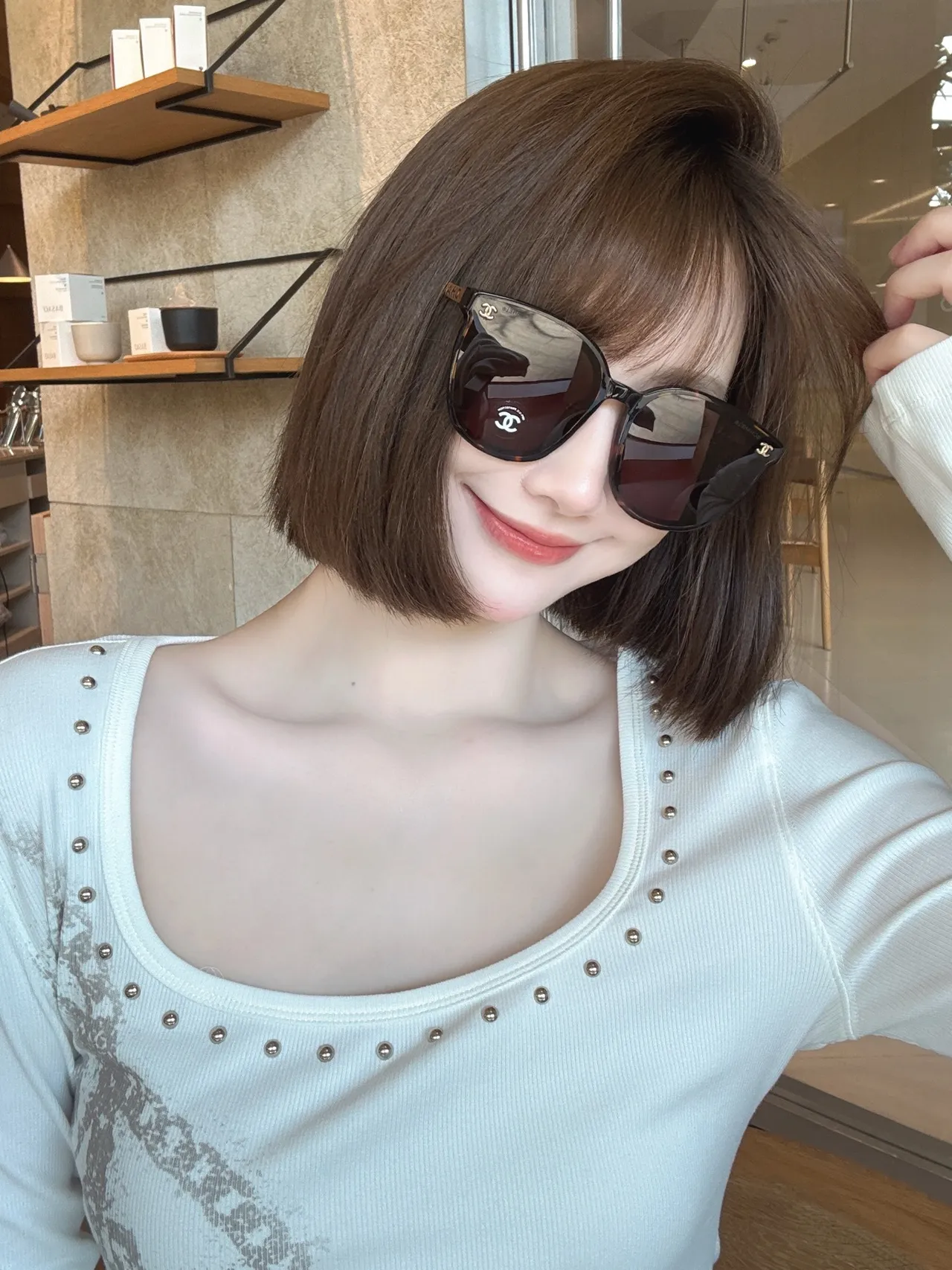 Chanel Cat-Eye Black Brown Silhouette Acetate Frame Sunglasses 7