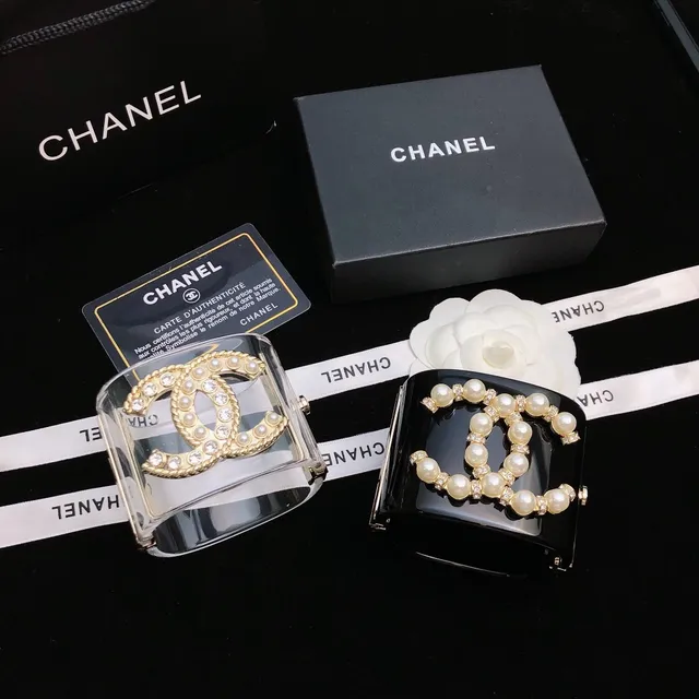 Chanel CC Bracelet Transparent Gold Acrylic Cuff Logo Bracelet 2