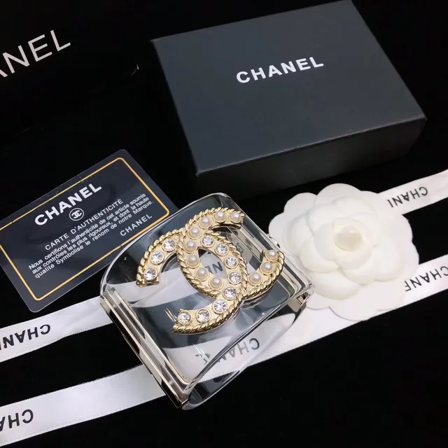 Chanel CC Bracelet Transparent Gold Acrylic Cuff Logo Bracelet 3