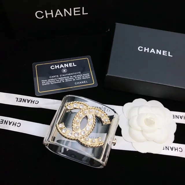 Chanel CC Bracelet Transparent Gold Acrylic Cuff Logo Bracelet 5