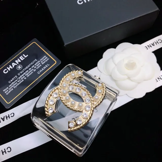 Chanel CC Bracelet Transparent Gold Acrylic Cuff Logo Bracelet 6