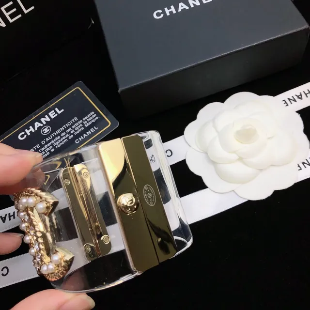 Chanel CC Bracelet Transparent Gold Acrylic Cuff Logo Bracelet 7