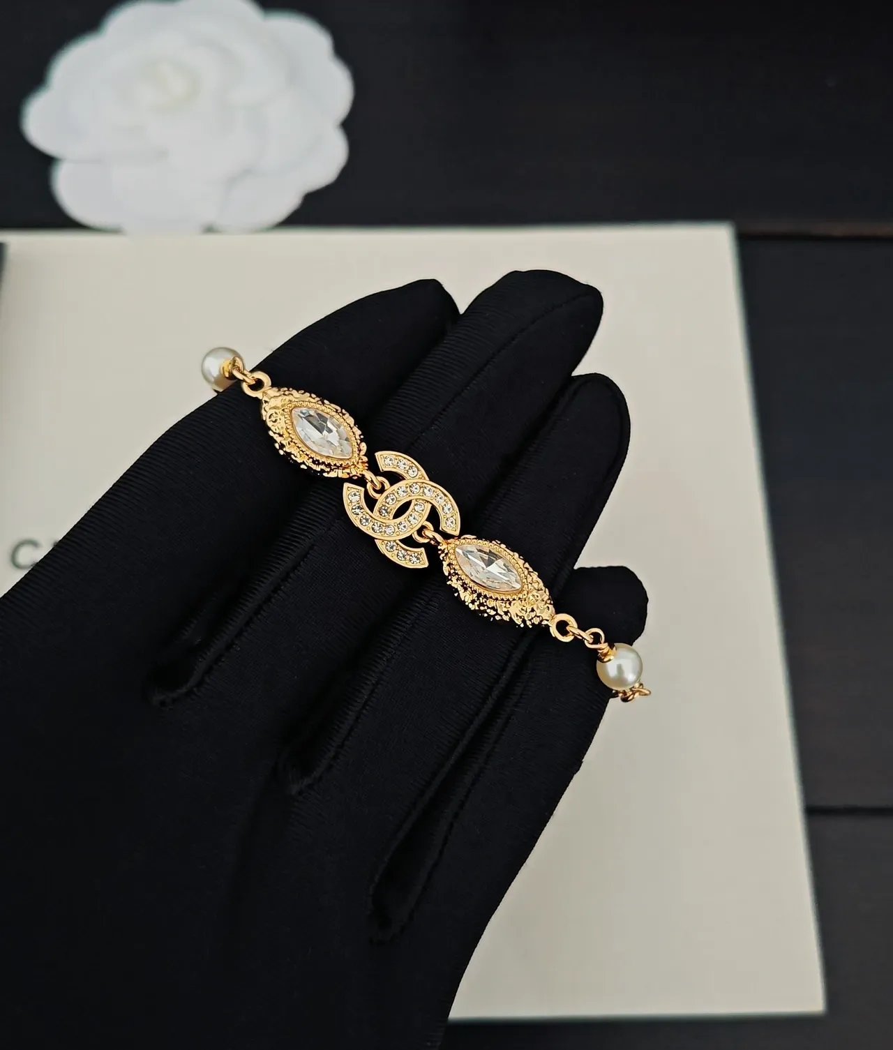 Chanel CC Crystal and Pearl Bracelet 2