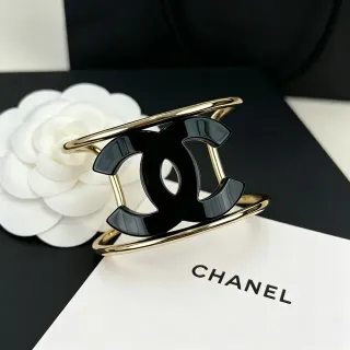 Chanel CC Cuff Black Enamel Gold-Tone Bracelet
