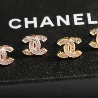 Chanel CC Logo Baguette Crystal Stud Earrings