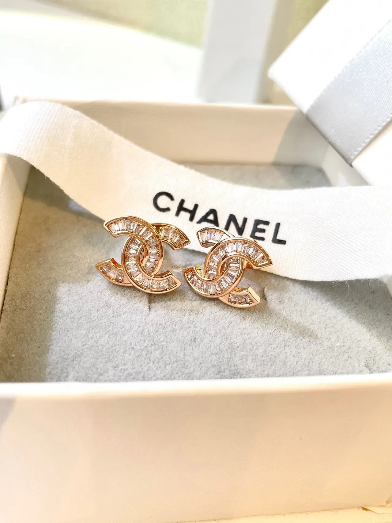 Chanel CC Logo Baguette Crystal Stud Earrings 6