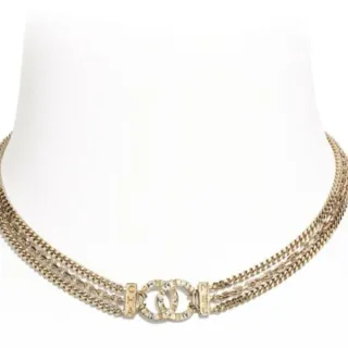 Chanel CC Logo Choker 金色的透明三链互锁项链