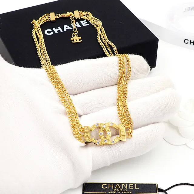Chanel CC Logo Choker Gold Transparent Triple-Chain Interlocking Necklace 7