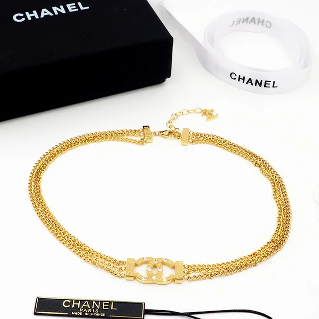 Chanel CC Logo Choker Gold Transparent Triple-Chain Interlocking Necklace 8
