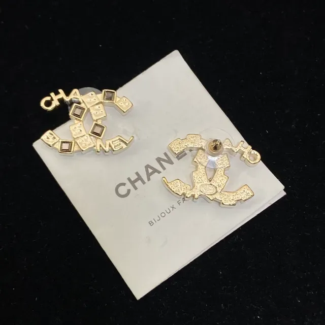 Chanel CC Logo Gold White Metal Interlocking Earrings 2
