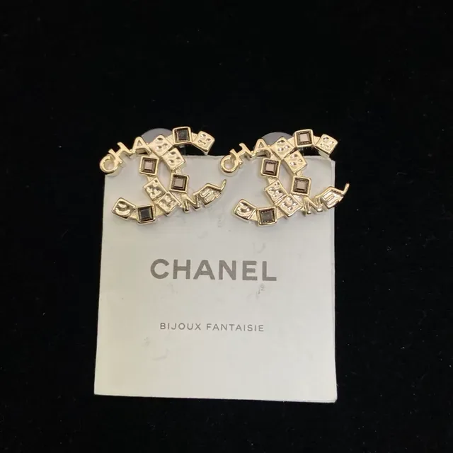 Chanel CC Logo Gold White Metal Interlocking Earrings 3