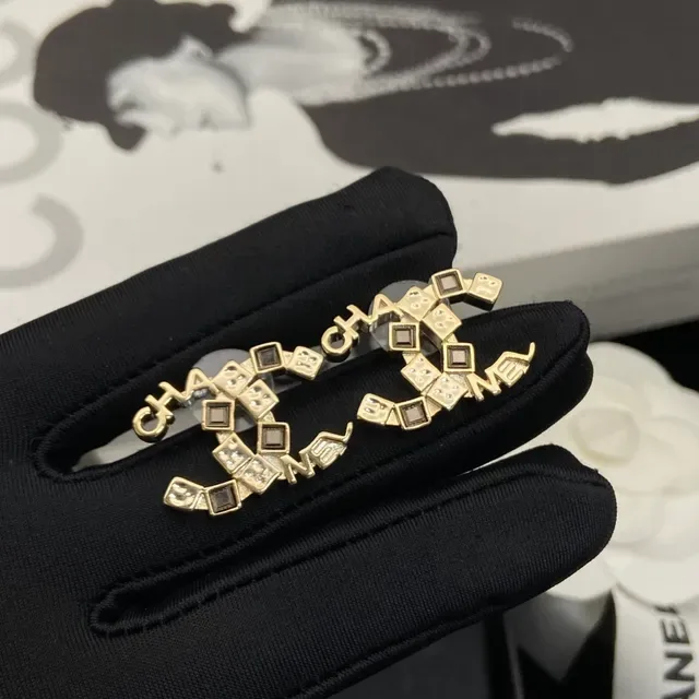 Chanel CC Logo Gold White Metal Interlocking Earrings 5