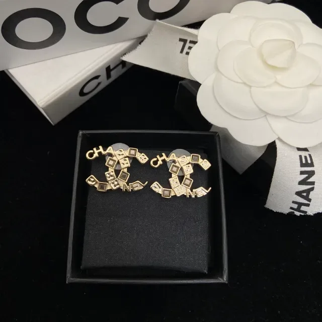 Chanel CC Logo Gold White Metal Interlocking Earrings 6
