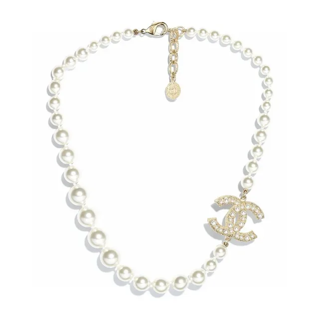 Chanel CC Collier Perles Chaîne Or Blanc Pendentif Logo 7