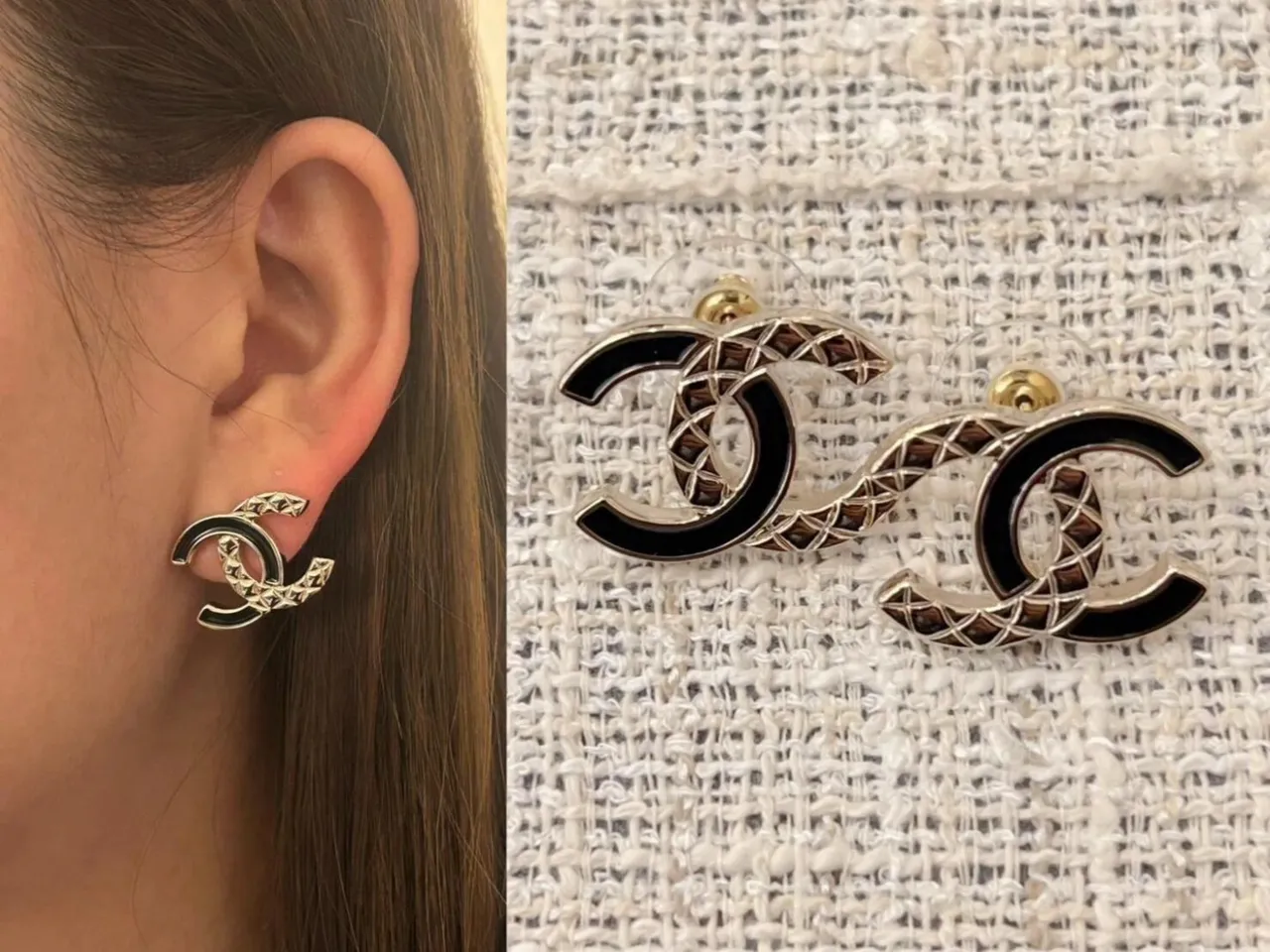Chanel CC Pink Gold Interlocking Logo Enamel Earrings 3