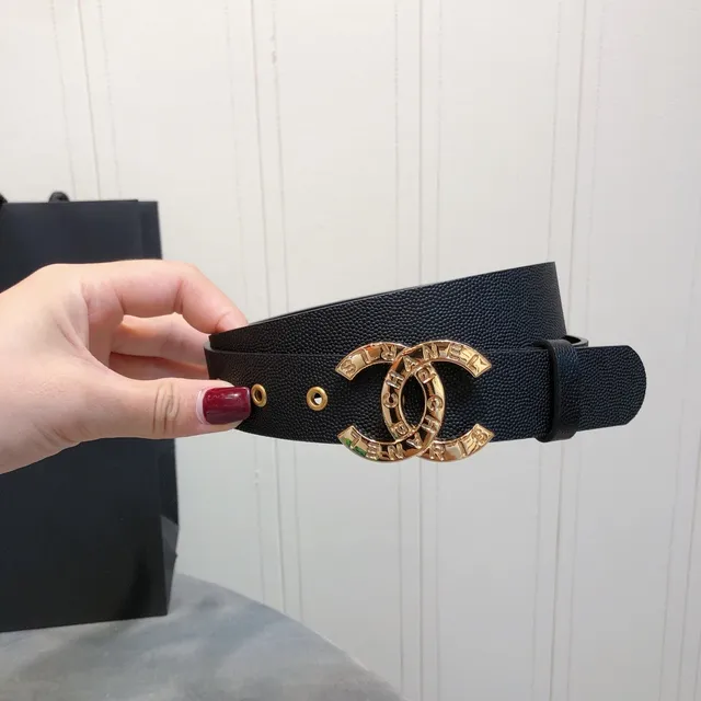 Chanel Classic CC Belt Black Gold Textured Interlocking Buckle Leather Belt 2