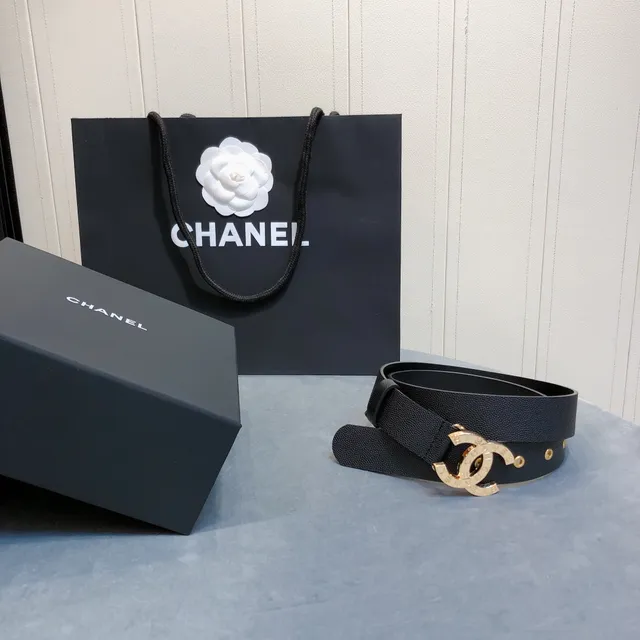 Chanel Classic CC Belt Black Gold Textured Interlocking Buckle Leather Belt 4