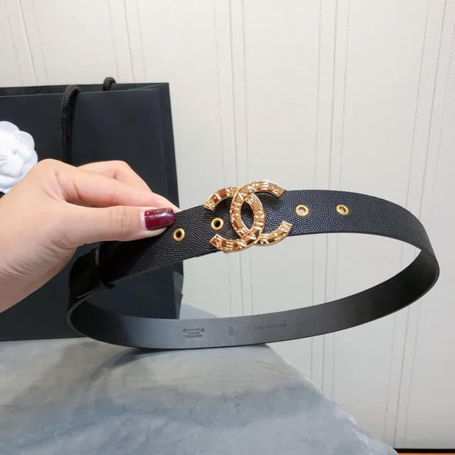 Chanel Classic CC Belt Black Gold Textured Interlocking Buckle Leather Belt 6