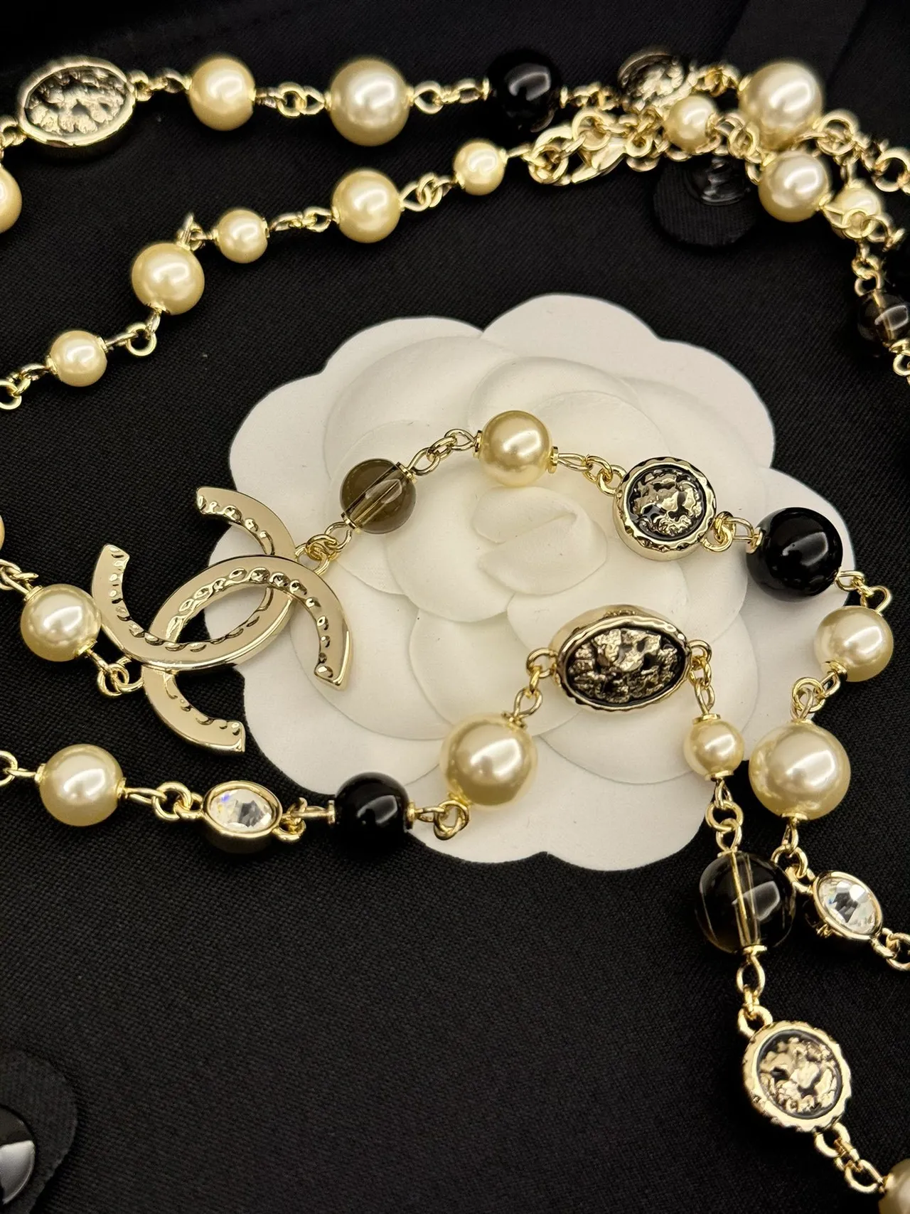 Chanel Classic Chain Necklace Black Gold Beaded CC Clasp Necklace 3