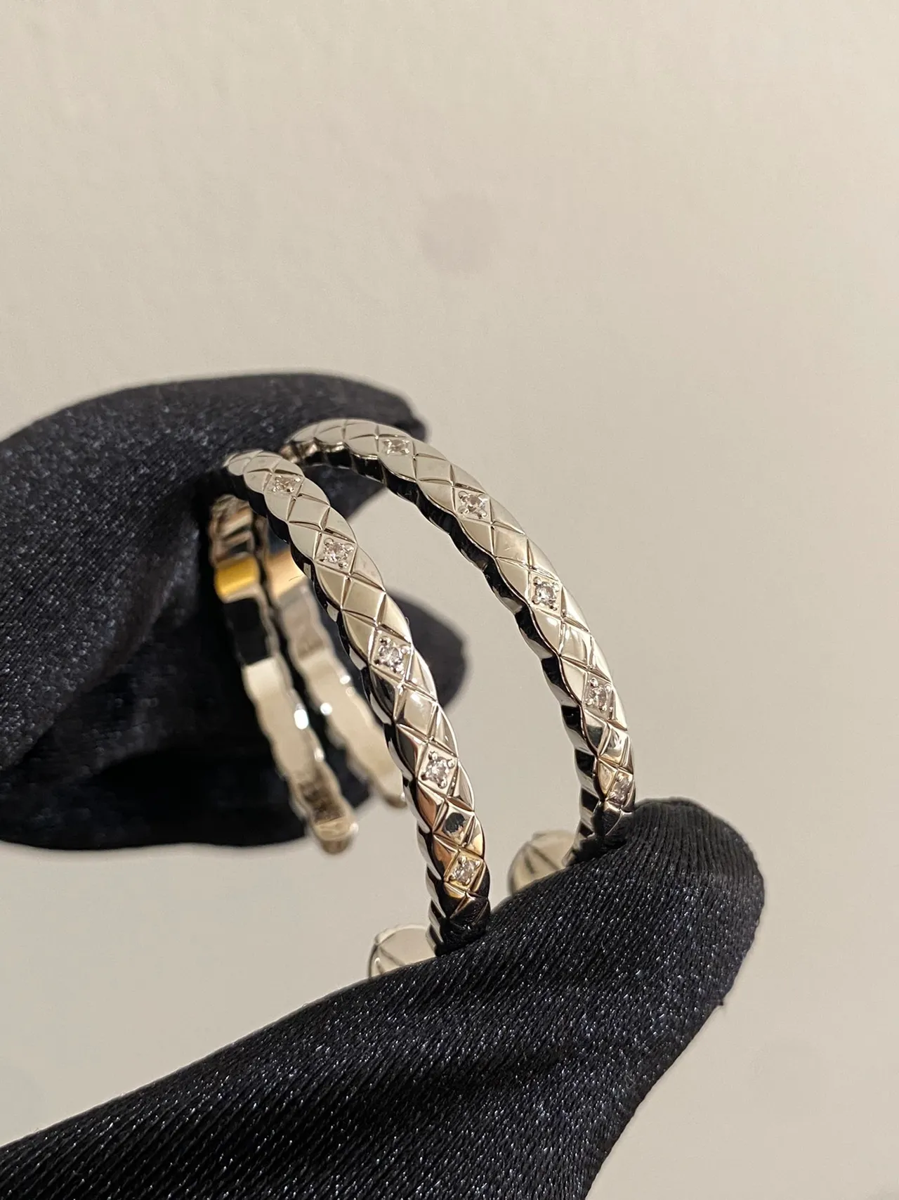 Chanel Coco Crush Quilted Pavé Hoop Earrings 4
