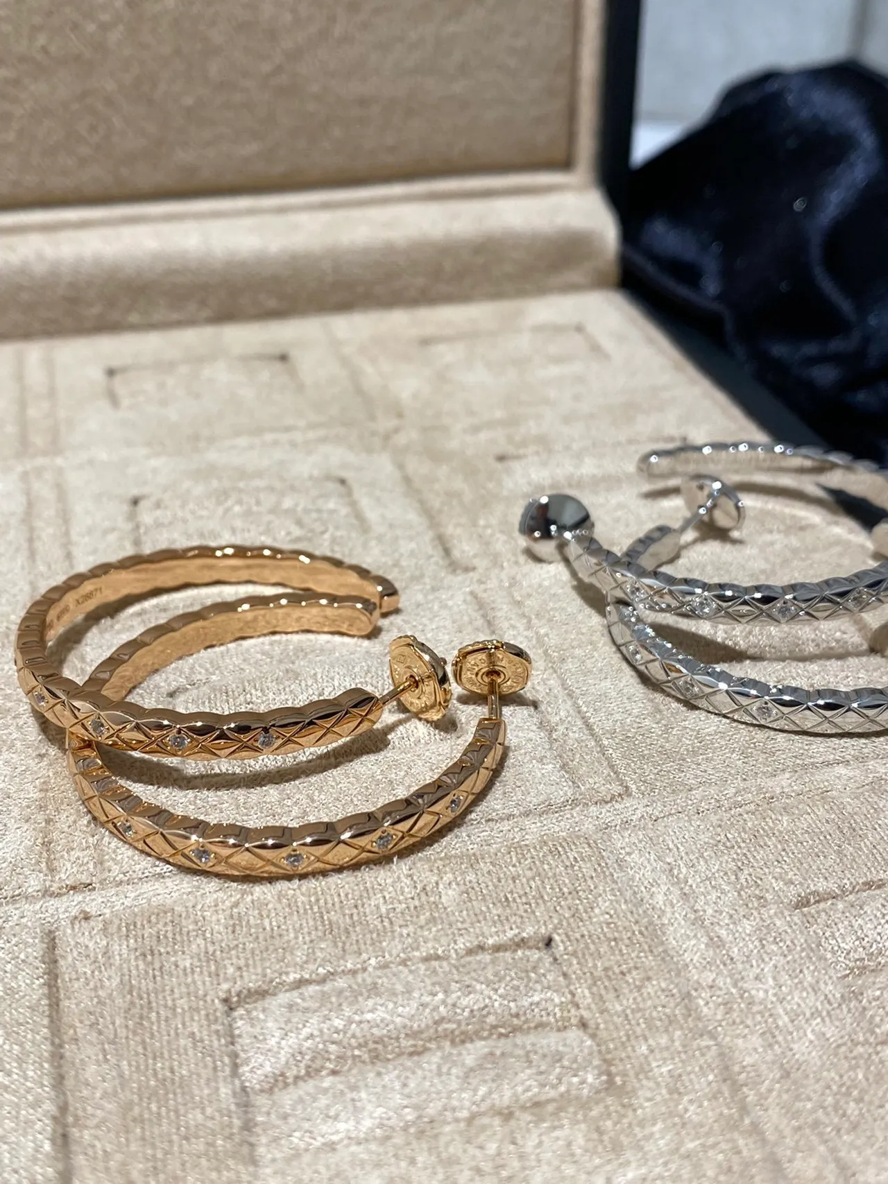 Chanel Coco Crush Quilted Pavé Hoop Earrings 5