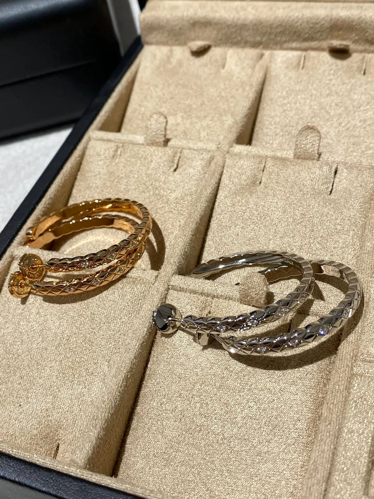 Chanel Coco Crush Quilted Pavé Hoop Earrings 6